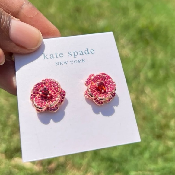 NWT: Kate Spade Pink Flower Earrings, SPARKLY and GLAM!! - Picture 11 of 12